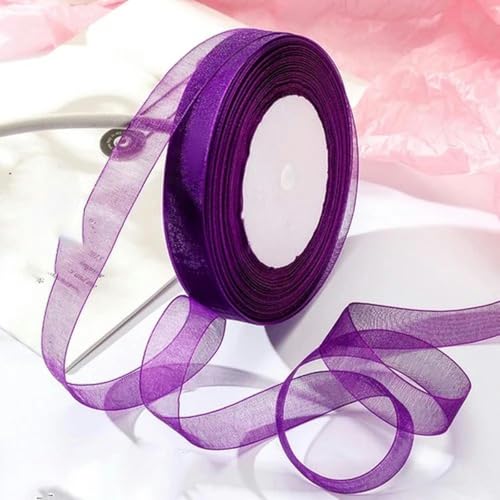 12–40 mm, 45,7 m, Organzaband zum Verpacken, für Weihnachtsfeiern, Zuhause, DIY-Verpackungen, Dekorationsbänder, handgefertigt, Dunkelviolett, 20 mm Organza von KENFHH