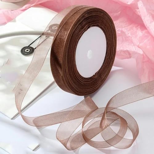 12–40 mm, 45,7 m, Organzaband zum Verpacken, für Weihnachtsfeiern, Zuhause, DIY-Verpackungen, Dekorationsbänder, handgefertigt, Kaffeebraun, 20 mm Organza von KENFHH