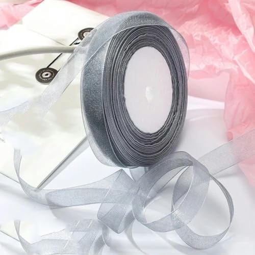 12–40 mm, 45,7 m, Organzaband zum Verpacken, für Weihnachtsfeiern, Zuhause, DIY-Verpackungen, Dekorationsbänder, handgefertigt, Silber, 15 mm Organza von KENFHH