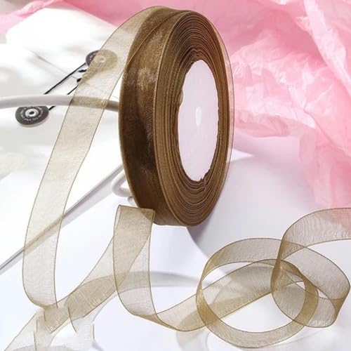 12–40 mm, 45,7 m, Organzaband zum Verpacken, für Weihnachtsfeiern, Zuhause, DIY-Verpackungen, Dekorationsbänder, handgefertigt, braun, 25 mm Organza von KENFHH