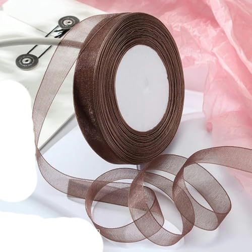 12–40 mm, 45,7 m, Organzaband zum Verpacken, für Weihnachtsfeiern, Zuhause, DIY-Verpackungen, Dekorationsbänder, handgefertigt, dunkler Kaffee, 25 mm Organza von KENFHH