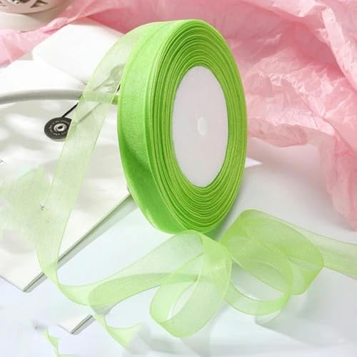 12–40 mm, 50 Yards, Organzaband zum Verpacken, für Weihnachtsfeiern, Zuhause, DIY-Verpackungen, Dekorationsbänder, handgefertigt, fruchtgrün, 20 mm Organza von KENFHH