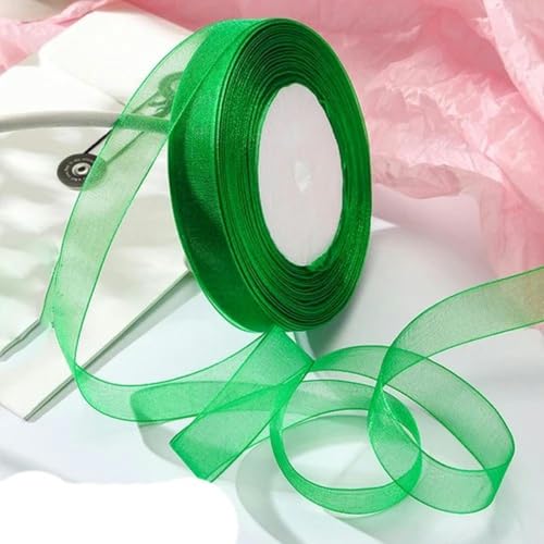 12–40 mm, 50 Yards, Organzaband zum Verpacken, für Weihnachtsfeiern, Zuhause, DIY-Verpackungen, Dekorationsbänder, handgefertigt, grün, 25 mm Organza von KENFHH