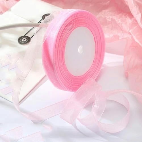 12–40 mm, 50 Yards, Organzaband zum Verpacken, für Weihnachtsfeiern, Zuhause, DIY-Verpackungen, Dekorationsbänder, handgefertigt, rosa, 15 mm Organza von KENFHH