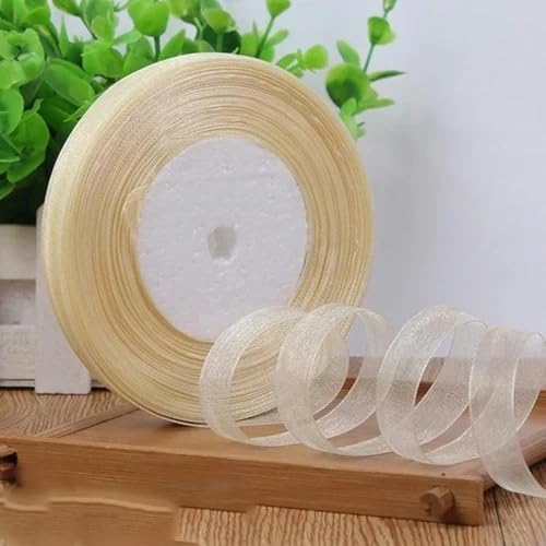 12 mm (45 Meter/Rolle) Organzaband zum Verpacken, für Weihnachtsfeiern, Zuhause, DIY-Verpackungen, Dekorationsbänder, DIY-Chiffonbänder, beige, 12 mm Organza von KENFHH