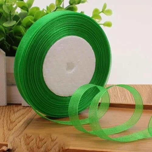 12 mm (45 Meter/Rolle) Organzaband zum Verpacken, für Weihnachtsfeiern, Zuhause, DIY-Verpackungen, Dekorationsbänder, DIY-Chiffonbänder, grün, 12 mm Organza von KENFHH