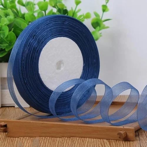 12 mm (45 Meter/Rolle) Organzaband zum Verpacken, für Weihnachtsfeiern, Zuhause, DIY-Verpackungen, Dekorationsbänder, DIY-Chiffonbänder, in Blau, 12 mm Organza von KENFHH