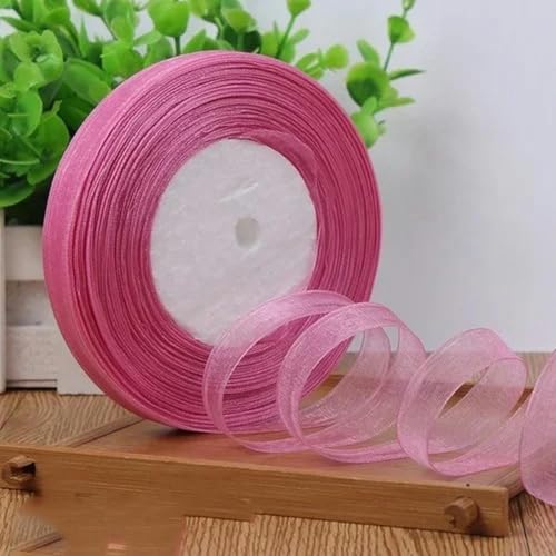 12 mm (45 Meter/Rolle) Organzaband zum Verpacken, für Weihnachtsfeiern, Zuhause, DIY-Verpackungen, Dekorationsbänder, DIY-Chiffonbänder, in Pink, 12 mm Organza von KENFHH