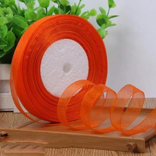 12 mm (45 Meter/Rolle) Organzaband zum Verpacken, für Weihnachtsfeiern, Zuhause, DIY-Verpackungen, Dekorationsbänder, DIY-Chiffonbänder, orange, 12 mm Organza von KENFHH