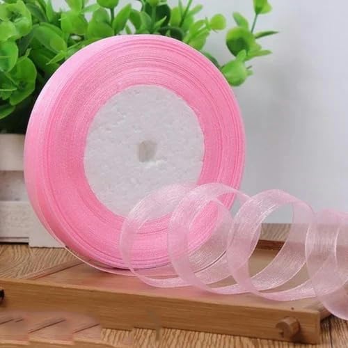 12 mm (45 Meter/Rolle) Organzaband zum Verpacken, für Weihnachtsfeiern, Zuhause, DIY-Verpackungen, Dekorationsbänder, DIY-Chiffonbänder, rosa, 12 mm Organza von KENFHH