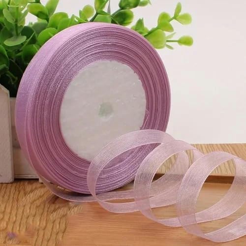 12 mm (45 Meter/Rolle) Organzaband zum Verpacken, für Weihnachtsfeiern, Zuhause, DIY-Verpackungen, Dekorationsbänder, DIY-Chiffonbänder, rosa/lila, 12 mm Organza von KENFHH