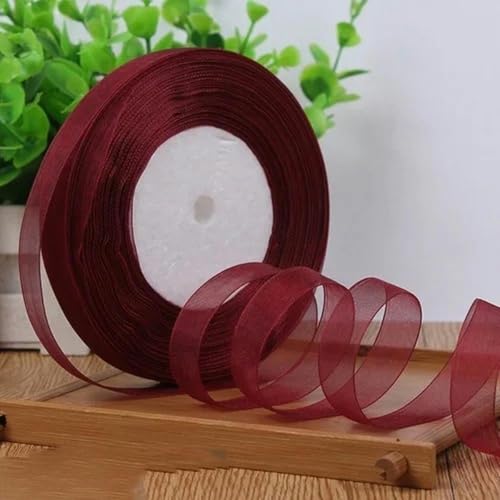 12 mm (45 Meter/Rolle) Organzaband zum Verpacken, für Weihnachtsfeiern, Zuhause, DIY-Verpackungen, Dekorationsbänder, DIY-Chiffonbänder-Burgunderrot-12 mm Organza von KENFHH