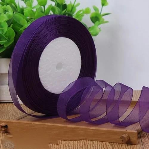 12 mm (45 Meter/Rolle) Organzaband zum Verpacken, für Weihnachtsfeiern, Zuhause, DIY-Verpackungen, Dekorationsbänder, DIY-Chiffonbänder-Dunkelviolett-12 mm Organza von KENFHH