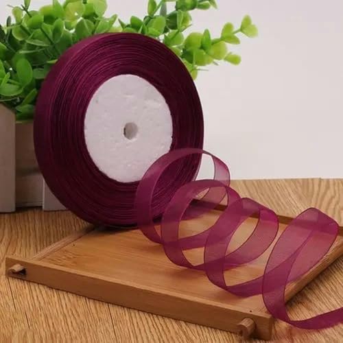 12 mm (45 Meter/Rolle) Organzaband zum Verpacken, für Weihnachtsfeiern, Zuhause, DIY-Verpackungen, Dekorationsbänder, DIY-Chiffonbänder-Dunkelviolett-Rot-12 mm Organza von KENFHH