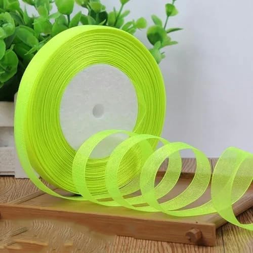 12 mm (45 Meter/Rolle) Organzaband zum Verpacken, für Weihnachtsfeiern, Zuhause, DIY-Verpackungen, Dekorationsbänder, DIY-Chiffonbänder-Fluoreszierendes Gelb-12 mm Organza von KENFHH