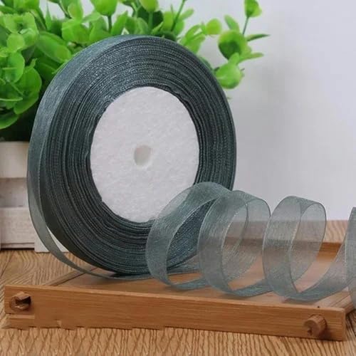 12 mm (45 Meter/Rolle) Organzaband zum Verpacken, für Weihnachtsfeiern, Zuhause, DIY-Verpackungen, Dekorationsbänder, DIY-Chiffonbänder-Graugrün-12 mm Organza von KENFHH