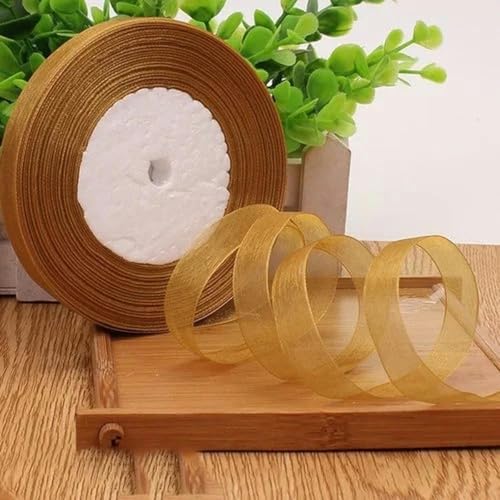 12 mm (45 Meter/Rolle) Organzaband zum Verpacken, für Weihnachtsfeiern, Zuhause, DIY-Verpackungen, Dekorationsbänder, DIY-Chiffonbänder-Hao golden-12 mm Organza von KENFHH