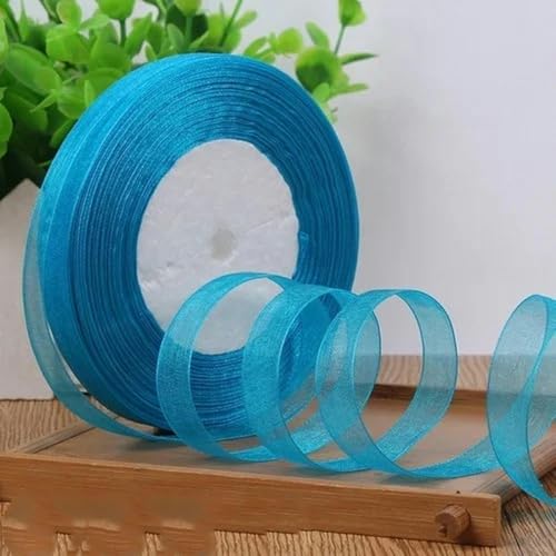 12 mm (45 Meter/Rolle) Organzaband zum Verpacken, für Weihnachtsfeiern, Zuhause, DIY-Verpackungen, Dekorationsbänder, DIY-Chiffonbänder-Pfauenblau-12 mm Organza von KENFHH