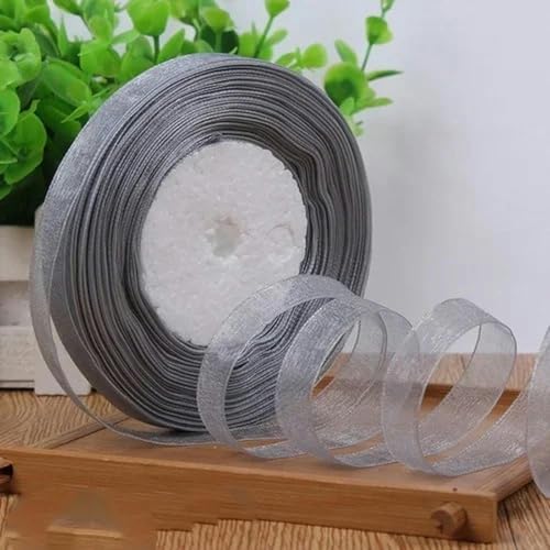 12 mm (45 Meter/Rolle) Organzaband zum Verpacken, für Weihnachtsfeiern, Zuhause, DIY-Verpackungen, Dekorationsbänder, DIY-Chiffonbänder-Silber-12 mm Organza von KENFHH