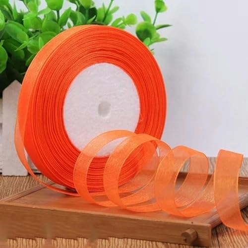 12 mm (45 Meter/Rolle) Organzaband zum Verpacken, für Weihnachtsfeiern, Zuhause, DIY-Verpackungen, Dekorationsbänder, DIY-Chiffonbänder-leuchtend orange-12 mm Organza von KENFHH