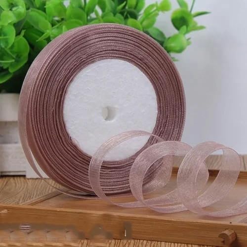 12 mm (45 Meter/Rolle) Organzaband zum Verpacken, für Weihnachtsfeiern, Zuhause, zum Selbermachen, Verpacken, Dekorationsbänder, DIY-Chiffonbänder-Silberbraun-12 mm Organza von KENFHH