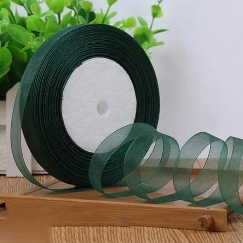 12 mm (45 Meter/Rolle) Organzaband zum Verpacken, für Weihnachtsfeiern, Zuhause, zum Selbermachen, Verpacken, Dekorationsbänder, DIY-Chiffonbänder-dunkelgrün-12 mm Organza von KENFHH