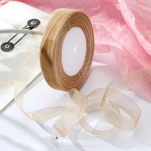 12 mm – 40 mm, 50 Yards, Organzaband zum Verpacken, Weihnachtsfeier, Zuhause, DIY, Verpackung, Dekorationsbänder, handgefertigt, Khaki, 15 mm Organza von KENFHH