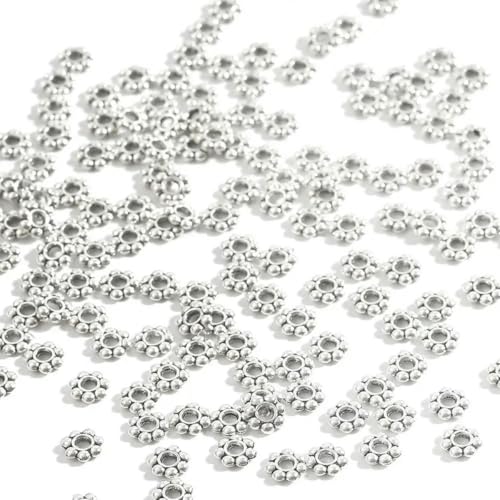 200 Stück 4/5/6 mm Pflaumenblüten-Perlenkappen Abstandsperlen für Damen, Charms, DIY-Schmuckherstellung, Armband, Halskette, E-Zubehör, Antikes Silber, 6 mm von KENFHH