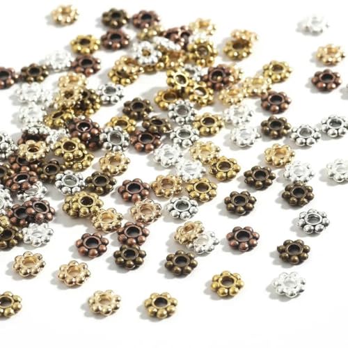 200 Stück 4/5/6 mm Pflaumenblüten-Perlenkappen Abstandsperlen für Damen, Charms, DIY-Schmuckherstellung, Armband, Halskette, E-Zubehör, Mix - von KENFHH