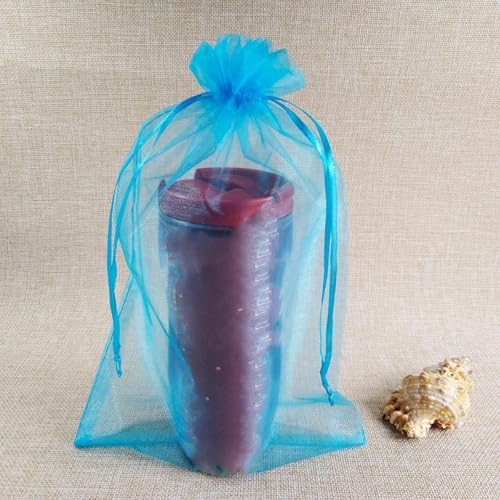 50 Stück 15 x 20 17 x 23 20 x 30 25 x 35 cm große Organzabeutel Schmuckverpackungsbeutel Partydekorationsbeutel Geschenkbeutel-Seeblau-17 x 23 cm von KENFHH