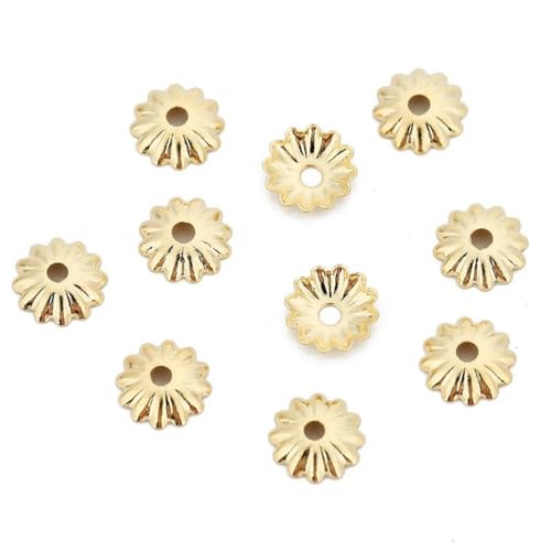 50 Stück Edelstahl-Perlenkappen zum Herstellen von Ohren, 6 mm, 7 mm, Metall, goldene Abstandshalter-Endperlen, DIY-Halsketten, Schmuckzubehör, Gold, 6 mm von KENFHH