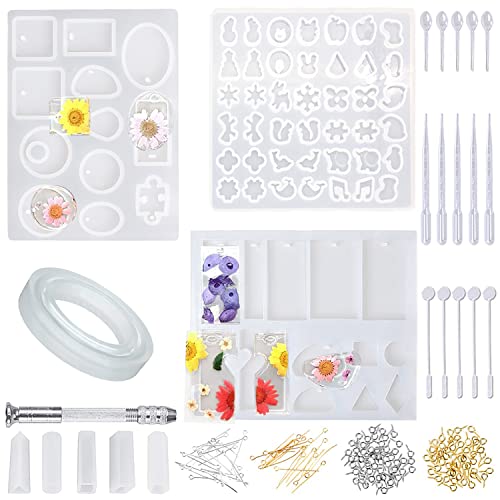 Resin Gießharz Silikonform, Epoxidharz Formen - DIY Schmuck Gießformen für Harz, 165 Pcs Resin Silikonform Schmuck Selber Machen Set - Resin Mold Schmuckherstellung Set für Anhänger/Ohrringe/Halskette von KEPKKU