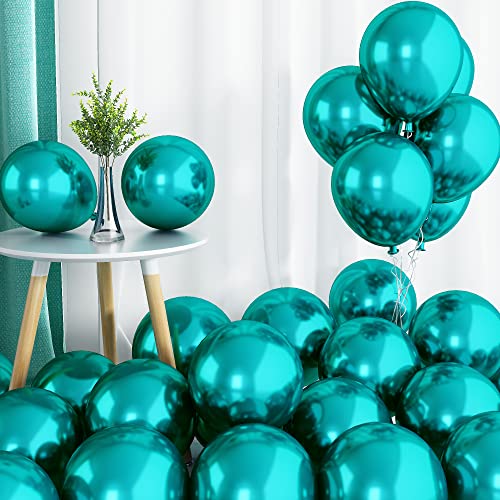 Luftballons Türkis Metallic, Doppellagige Luftballons 50 Stück Metallic Blau Ballons Teal Blau Luftballons, Glänzendes Chrom Blaue Luftballons Partyballons für Geburtstag Hochzeit Party Dekoration von KEPMOV