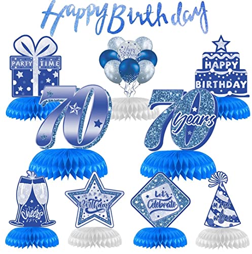 70 Geburtstag Deko, Blau 70. Geburtstag Dekoration, 10 Stück Geburtstag Mittelstücke Dekoration mit Banner Happy Birthday Girlande 70. Geburtstag Tischdeko für Party Deko Geburtstag Männer Frauen von KEPMOV