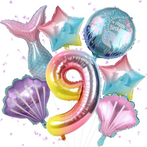 9. Geburtstag Mädchen Meerjungfrau Deko, Folienballon Mermaid Nummer 9, Luftballons 9 Jahre Mädchen Geburtstagsdeko, Meerjungfrau Themen Luftballons für 9 Jahre Meerjungfrau Deko Kindergeburtstag von KEPMOV