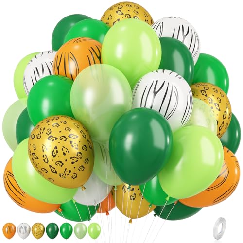 Dschungel Luftballons, 12 Zoll Dschungel Safari Tierdruck Luftballons Leoparden Zebra Tiger Muster Luftballons Grün Ballons für Dschungel Safari Thema Party Dschungel Tier Mottoparty Dekorationen von KEPMOV