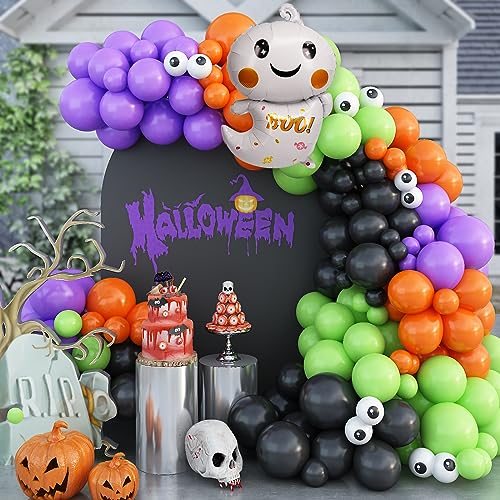 110 Stück Halloween Luftballon Girlande Set, Schwarz Orange Lila und Grün Luftballons mit Geist Folienballons Augapfel Ballons für Kinder Trick oder Treat Halloween Party Dekoration Indoor Outdoor von KEPMOV