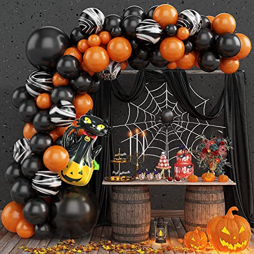 Halloween Luftballons Girlande, Schwarz und Orange Luftballons Girlande Kit mit Kürbis Folienballon Marmor Ballons für Kinder Halloween Party Dekoration von KEPMOV