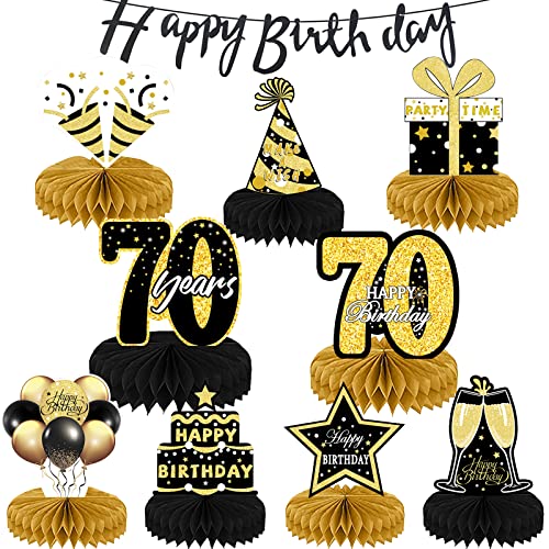 70. Geburtstag Dekoration, Schwarz Gold 70 Geburtstag Deko, 9 Stück Geburtstag Mittelstücke Dekoration, Banner Happy Birthday Girlande 70. Geburtstag Tischdeko für Party Deko Geburtstag Männer Frauen von KEPMOV