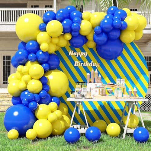 KEPMOV Luftballon Girlande Blau Gelb, 100 Stück Blau Gelb Ballon Girlande mit Verschiedenen Größen 18/12/10/5 Zoll Ballons für Hochzeit Geburtstag Babyparty Jubiläum Verlobung Bachelorette Party Deko von KEPMOV