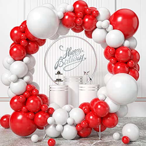 Luftballon Girlande Rot Weiß, 100 Stück Weiß Rot Ballon Girlande mit 18/12/10/5 Zoll Latex Ballons für Babyparty Frau Geburtstag Hochzeit Abschlussfeier Jubiläum Valentinstag Partydekoration von KEPMOV