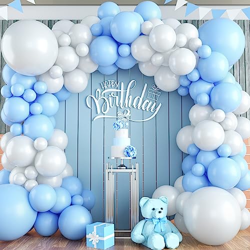 Luftballon Girlande Blau Weiß, 100 Stück Blau Weiss Ballon Girlande mit 18/12/10/5 Zoll Latex Ballons für Hochzeit Geburtstag Babyparty Jubiläum Verlobung Bachelorette Valentinstag Partydekoration von KEPMOV