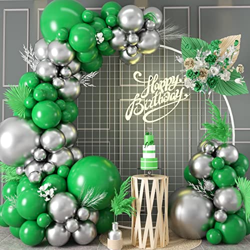 KEPMOV Luftballons Girlande Grün Silber, 100 Stück Metallic Silber Grün Ballon Girlande mit Metallic Silber Luftballon für Geburtstag Babyparty Safari Jubiläum Verlobung Bachelorette Partydekoration von KEPMOV