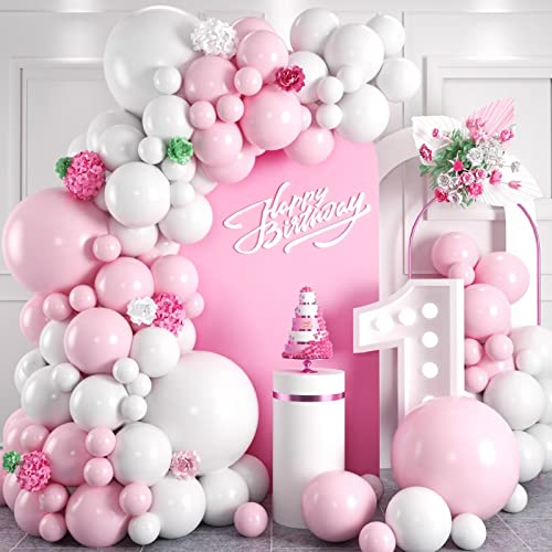 KEPMOV Luftballons Girlande Rosa Weiß, 100 Stück Macaron Rosa Weiß Ballon Girlande mit Pastell Weiß Rosa Luftballons für Mädchen Geburtstag Hochzeit Valentinstag Jubiläum Babyparty Brautparty Deko von KEPMOV