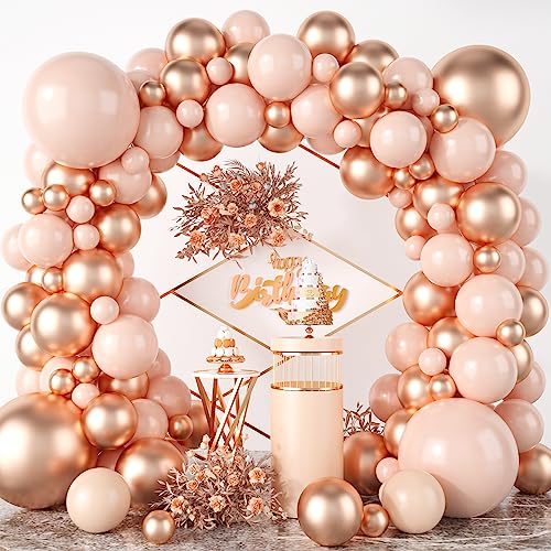 Luftballon Girlande Rosa, 100 Stück Metallic Rosegold Macaron Orange Ballon Girlande mit Metallic Rosegold Luftballons für Hochzeit Geburtstag Babyparty Jubiläum Verlobung Bachelorette Party Deko von KEPMOV