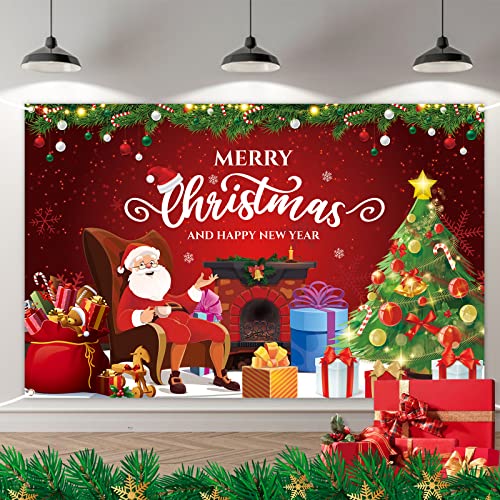 KEPMOV Weihnachten Banner Rot, Groß Weihnachtsmann Banner Weihnachten, Weihnachten Hängen Banner Dekoration, Weihnachtsfeier Foto Stand Hintergrund Banner für Haus Wand Veranda Indoor Outdoor Deko von KEPMOV