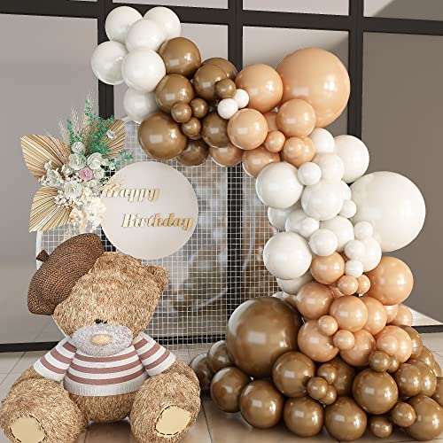 Luftballon Girlande Beige Braun, Ballon Girlande Beige Braun Weiß, Nude Kaffee Aprikosen Blush Luftballons für Boho Party Safari Geburtstag Party Baby Shower Kindergeburtstag Dekoration, 91 Stück von KEPMOV