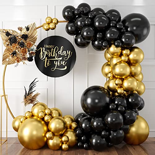 Luftballon Girlande Schwarz Gold, 100 Stück Metallic Gold Schwarz Ballon Girlande mit Metallic Gold Luftballons für Männer Geburtstag Graduierung Jubiläum Verlobung Bachelorette Partydekoration von KEPMOV