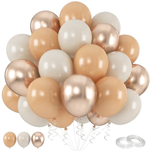 Luftballons Beige Gold Aprikose, 60 Stück 12 Zoll Aprikose Sand Weiß Ballon Set mit Metallic Champagner Gold Ballons, Neutral Boho Ballons für Geburtstag Hochzeit Graduierung Party Dekorationen von KEPMOV