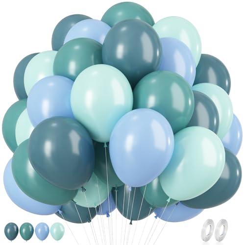 Luftballons Blau, 60 Stück 12 Zoll Retro Blau Dusty Blau Hellblau Mintgrün Luftballons Helium Latex Ballons mit Band für Boho Geburtstag Bridal Baby Shower Brautparty Hochzeits Babyparty Deko Junge von KEPMOV